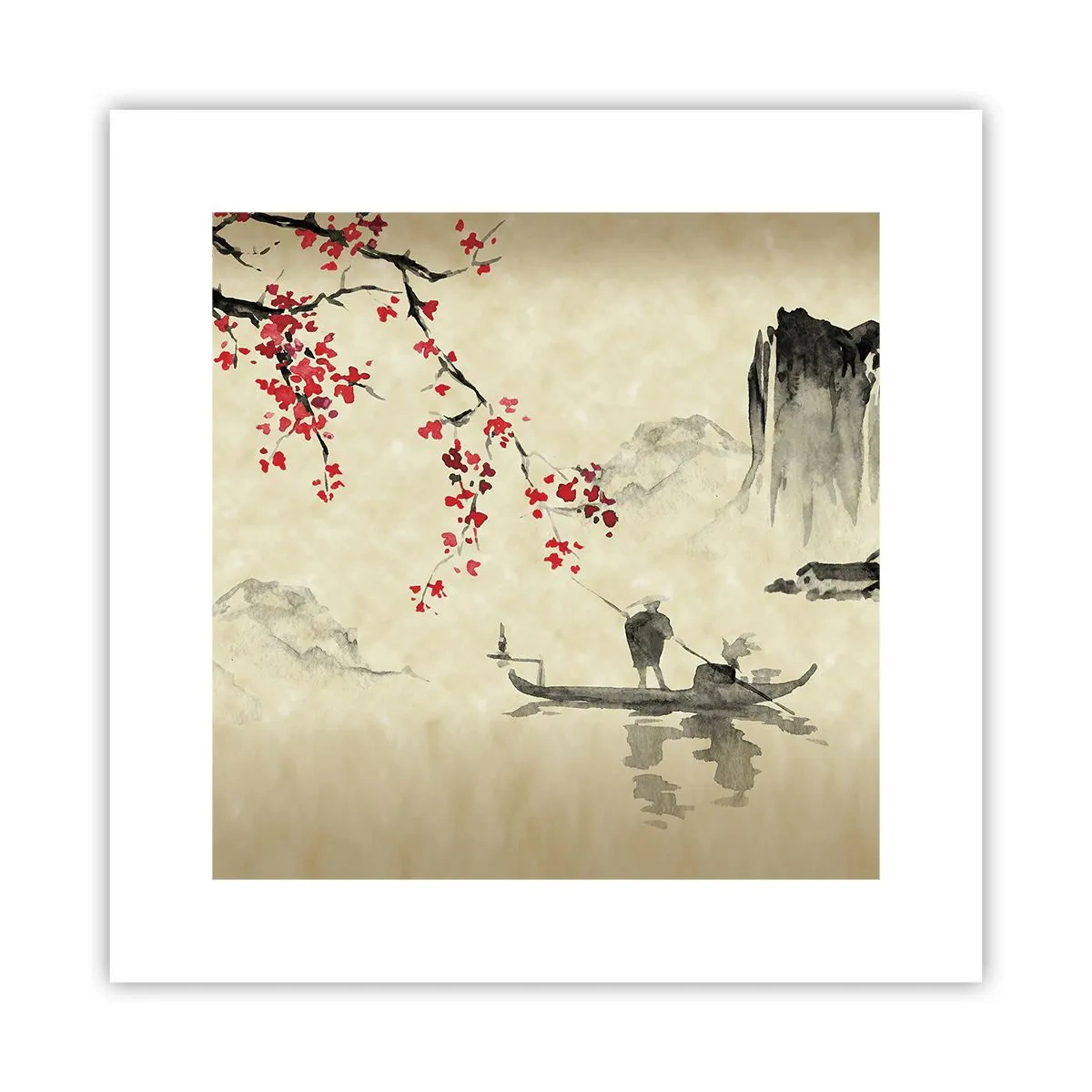 Affiche - Poster - Au pays des cerisiers en fleurs - 30x30 cm