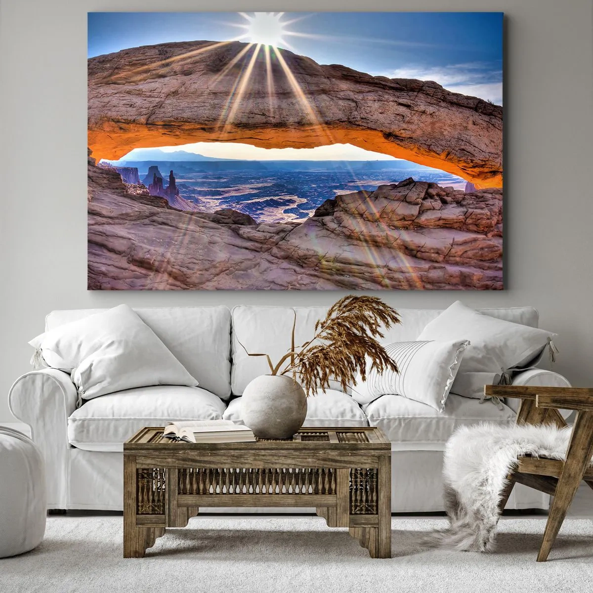 Impression sur toile - Image sur toile - Arche rocheuse surplombant le canyon au lever du soleil - 100x70cm - Par la porte rocheuse - Décoration murale moderne pour le salon et la chambre ARTTOR