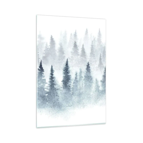 Impression sur verre - Image sur verre - Forêts de conifères baignées d'un brouillard délicat - 80x120cm - Enveloppé de brouillard - Décoration murale moderne pour le salon et la chambre ARTTOR