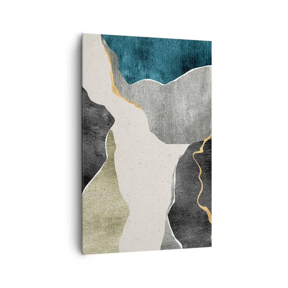 Impression sur toile - Image sur toile - Formes géométriques dans les tons de gris, vert et or - 80x120cm - Composition mosaïque avec un fil d'or - Décoration murale moderne pour le salon et la chambre ARTTOR