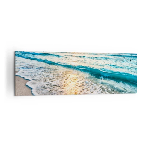 Impression sur toile - Image sur toile - Lever de soleil sur une plage tranquille avec des vagues - 160x50cm - Une vue qui en vaut la peine - Décoration murale moderne pour le salon et la chambre ARTTOR