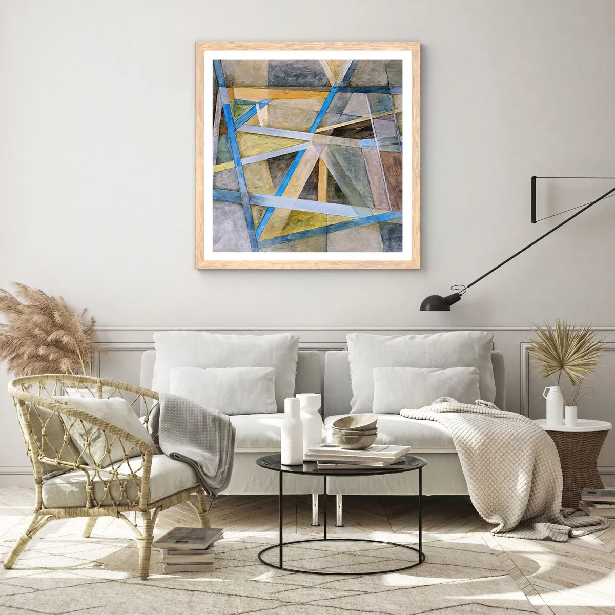 Affiche dans un chêne clair - Poster - Tout droit ou en diagonale ? - 30x30 cm