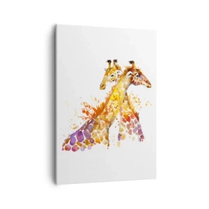 Impression sur toile - Image sur toile - Girafes à l'aquarelle aux tons colorés - 50x70cm - Est-ce de l'amitié ou de l'amour? - Décoration murale moderne pour le salon et la chambre ARTTOR