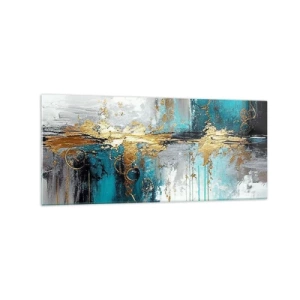 Impression sur verre - Image sur verre - Une composition abstraite aux accents turquoise et dorés. - 120x50cm - Tout coule - Décoration murale moderne pour le salon et la chambre ARTTOR