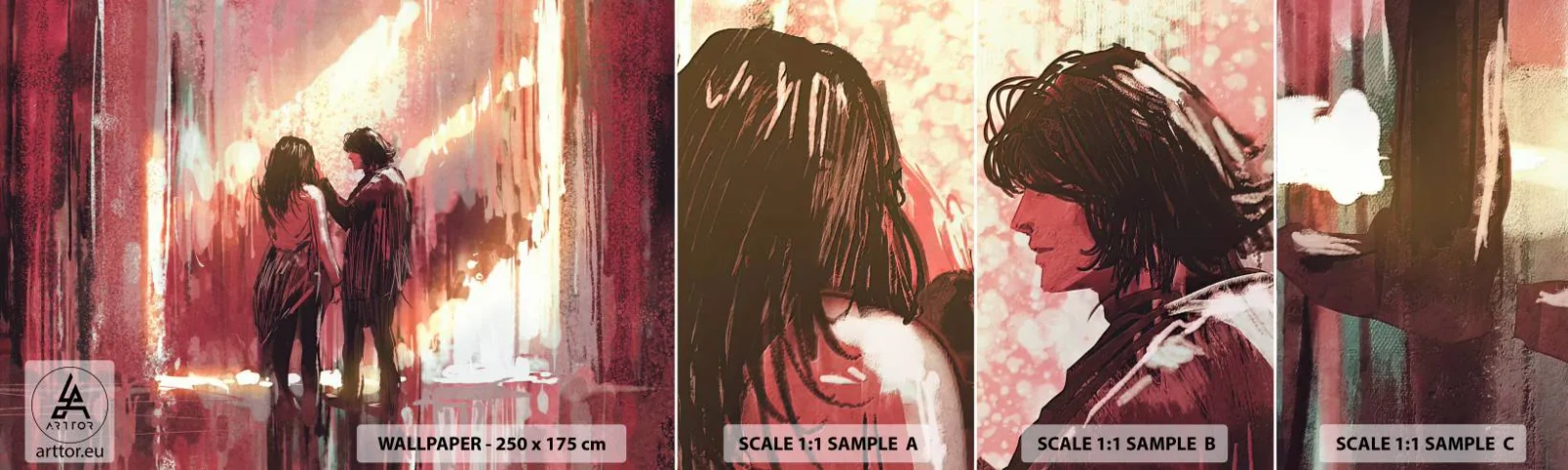 Échantillon de Papier Peint Autocollant Deluxe Sticker - L'éternel spectacle de l'amour - Abstraction, Femme, Amour - 100x30 cm