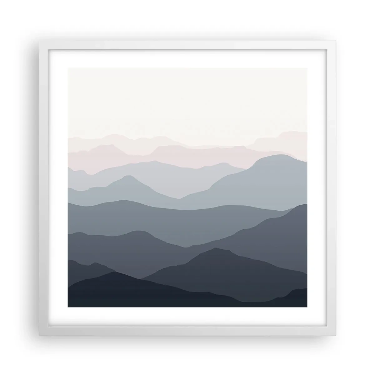 Affiche dans un cadre blanc - Poster - Vagues de montagnes - 50x50 cm