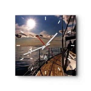 Horloge murale - Pendule murale - Une croisière en yacht sur la mer au coucher du soleil - 30x30cm - Naviguer vers le soleil - Décoration murale moderne pour le salon et la chambre ARTTOR