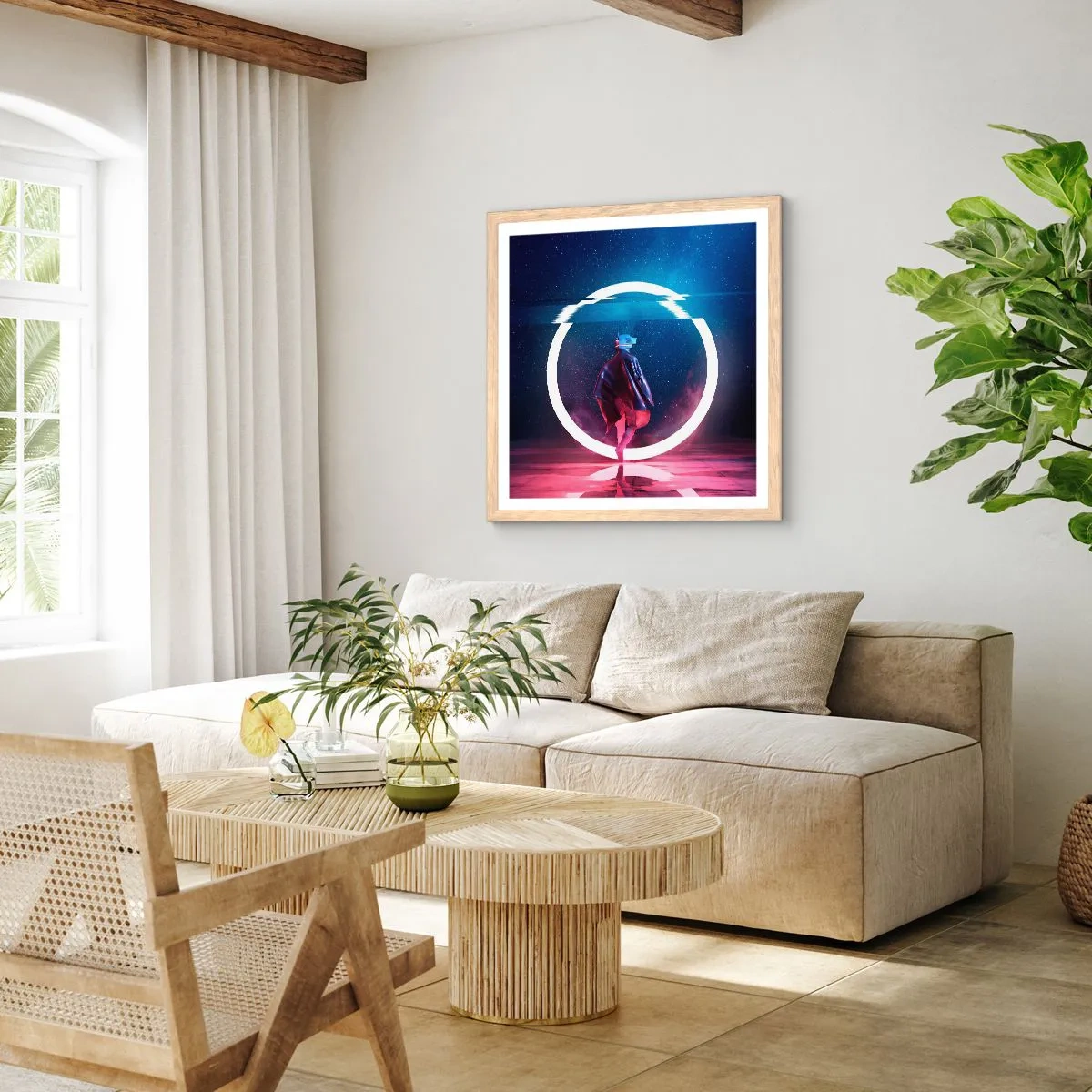 Affiche dans un chêne clair - Poster - Entre deux mondes - 50x50 cm