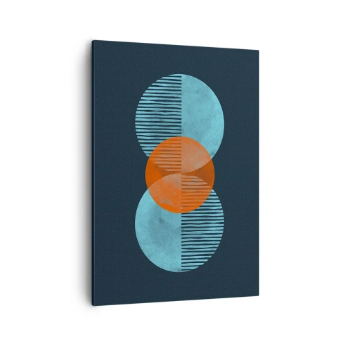 Impression sur toile - Image sur toile - Cercles géométriques dans les tons bleu et orange - 50x70cm - Composition symétrique - Décoration murale moderne pour le salon et la chambre ARTTOR