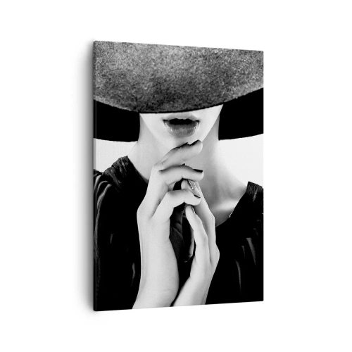 Impression sur toile - Image sur toile - Femme élégante portant un grand chapeau dans des tons de noir et blanc - 50x70cm - Beauté cachée - Décoration murale moderne pour le salon et la chambre ARTTOR