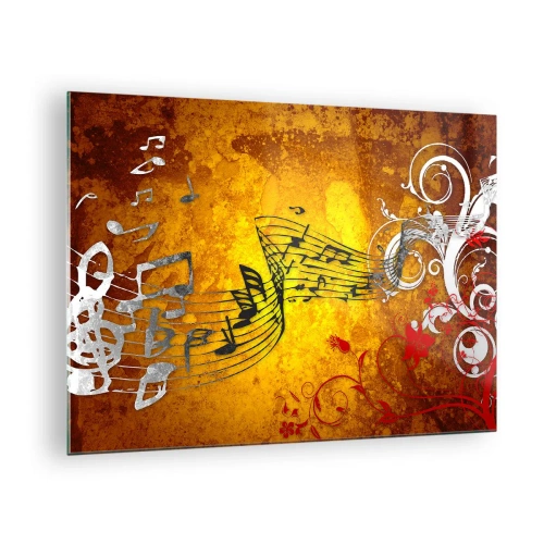 Impression sur verre - Image sur verre - Motifs musicaux sur fond d'ornements dorés - 70x50cm - Que la musique coule - Décoration murale moderne pour le salon et la chambre ARTTOR