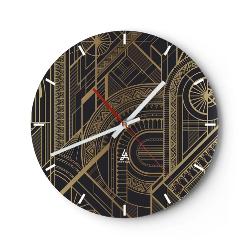 Horloge murale - Pendule murale - Motif géométrique abstrait aux couleurs dorées - 30x30cm - Concept, idée, plan - Décoration murale moderne pour le salon, la cuisine et la chambre ARTTOR