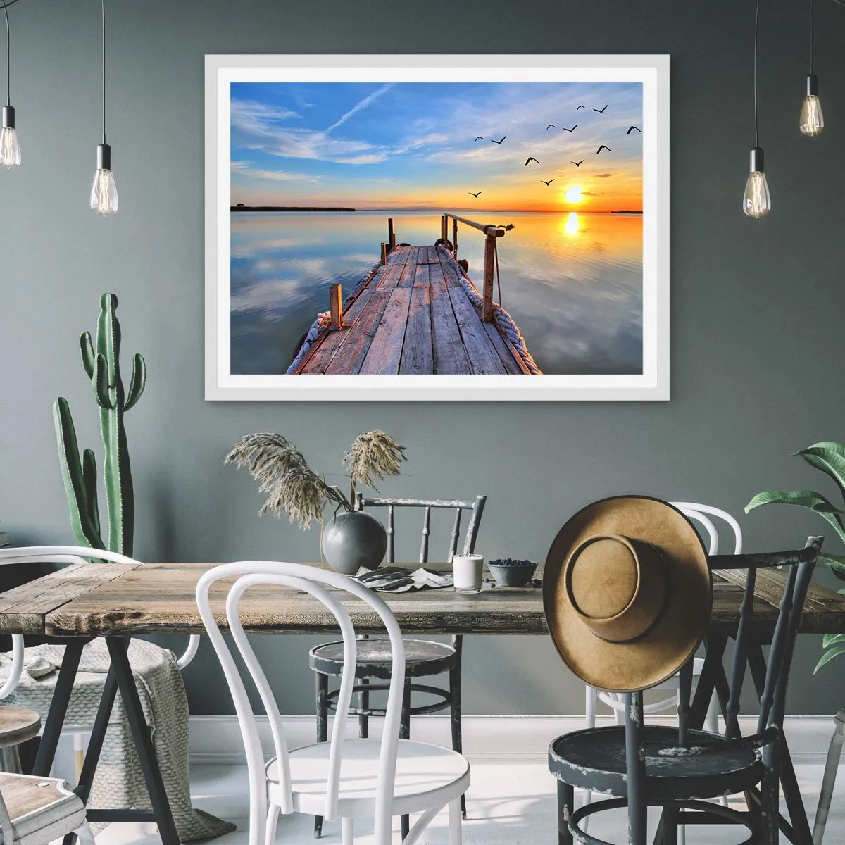 Affiche dans un cadre blanc - Poster - Marcher droit vers le soleil - 91x61 cm