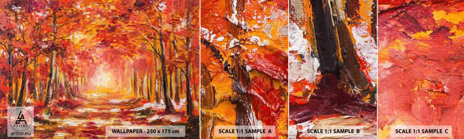 Échantillon de Papier Peint Autocollant Deluxe Sticker - Forêt de cuivre - Automne, Parc, Paysage - 100x30 cm