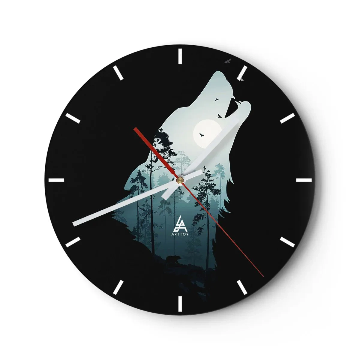 Horloge murale - Pendule murale - Un loup émergeant de la forêt au clair de lune - 30x30cm - La voix de nuit de la forêt - Décoration murale moderne pour le salon, la cuisine et la chambre ARTTOR