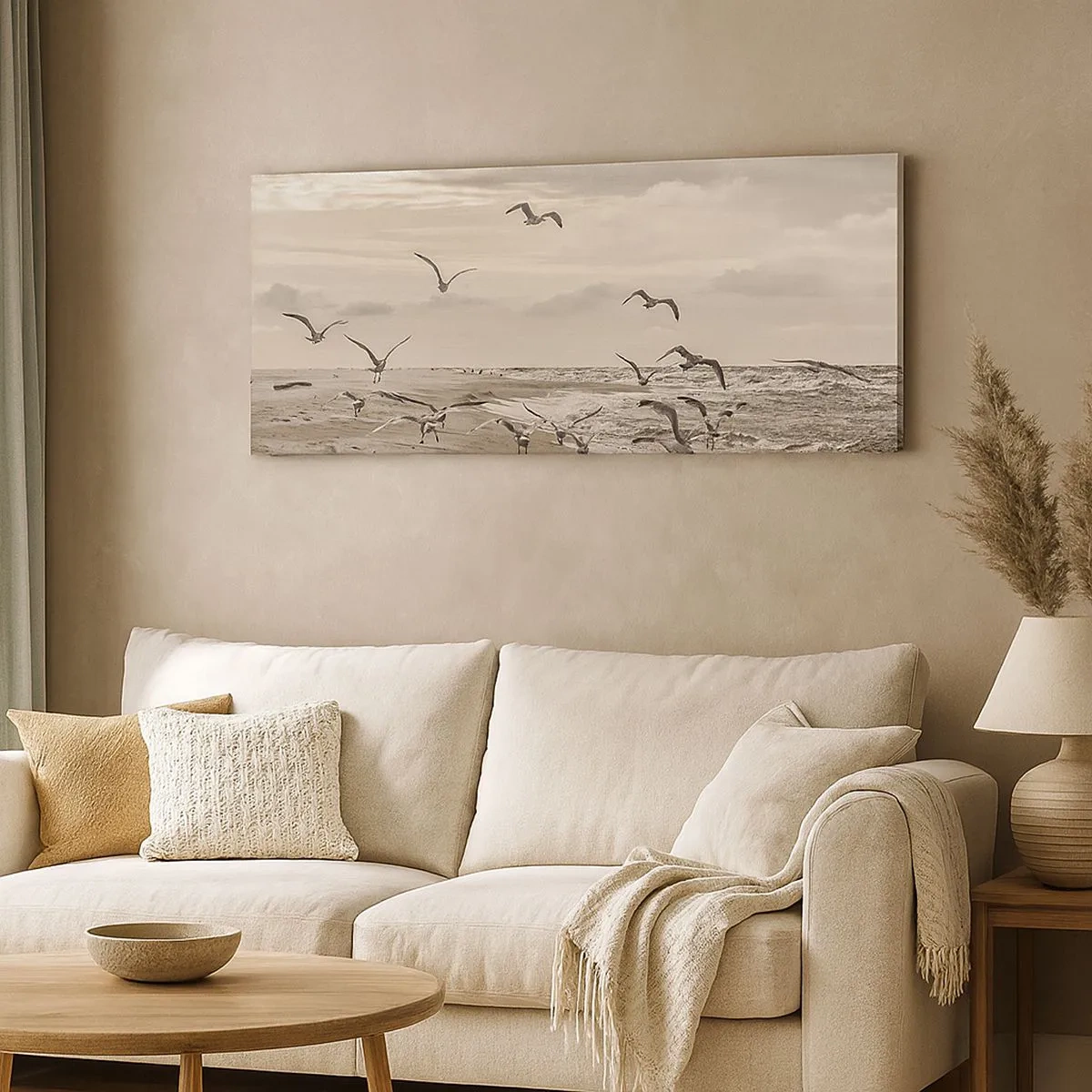 Impression sur toile - Image sur toile - Le bruit de la mer, le chant des oiseaux - 100x40 cm
