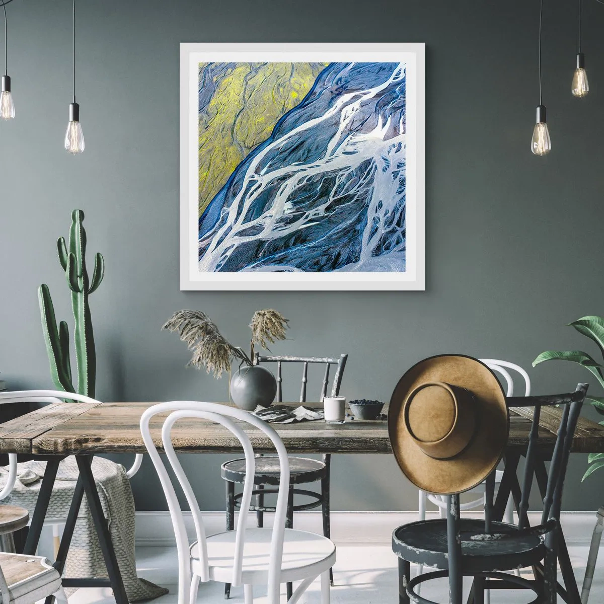 Affiche dans un cadre blanc - Poster - Peintures rupestres de la nature - 60x60 cm