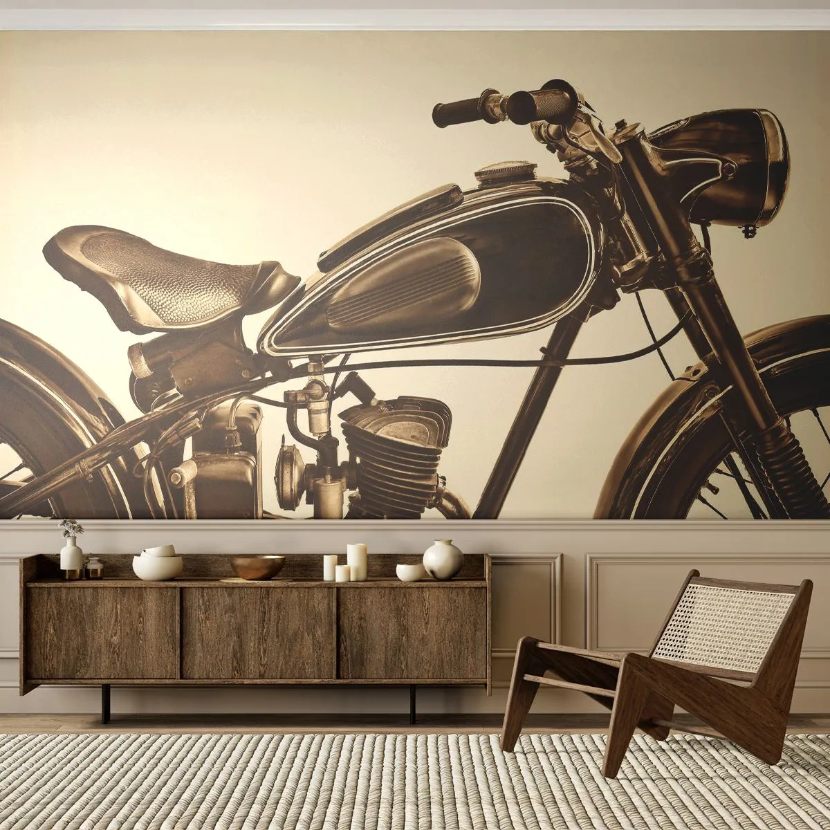 Papier Peint Photo Premium Sand - Nostalgie du classique - Moto, Ancien, Automobile - 350x256 cm