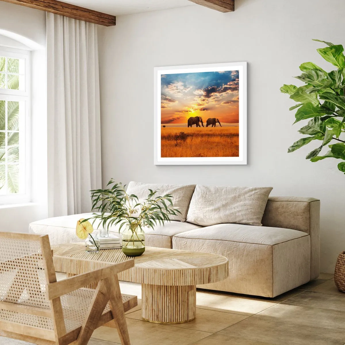 Affiche dans un cadre blanc - Poster - Déambulation familliale - 40x40 cm