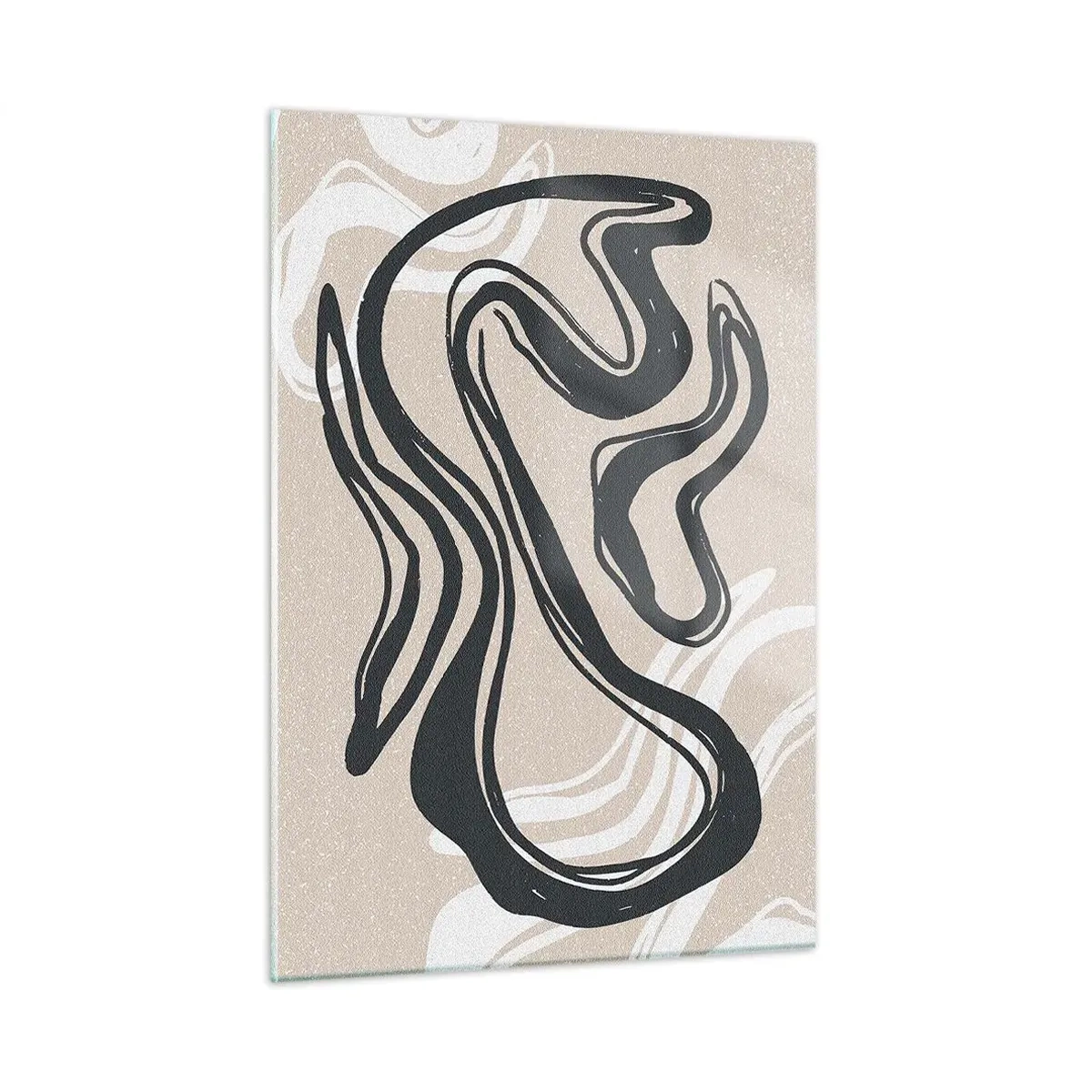 Impression sur verre - Image sur verre - Ligne noire expressive sur fond beige dans un style abstrait. - 50x70cm - Expression multipliée - Décoration murale moderne pour le salon et la chambre ARTTOR