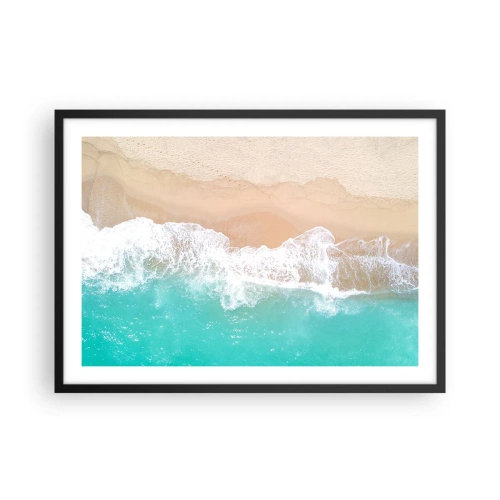 Affiche dans un cadre noir - Poster - Vue plongeante sur une plage aux eaux turquoise et aux vagues douces - 70x50cm - Caresse de l'océan - Décoration murale moderne pour le salon et la chambre ARTTOR
