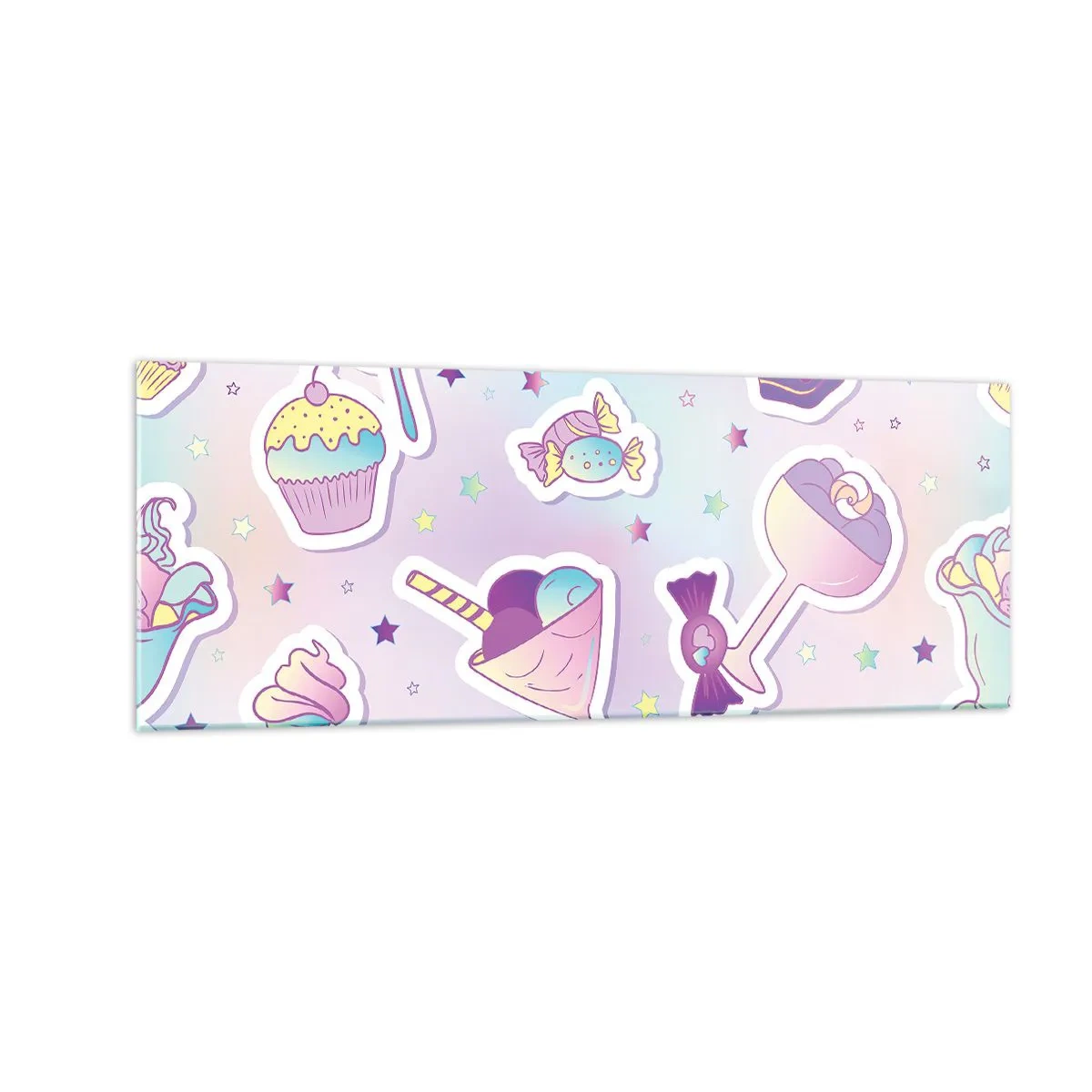 Impression sur verre - Image sur verre - Motifs pastel avec bonbons et desserts - 140x50cm - Pour que tous les jours soit un anniversaire - Décoration murale moderne pour le salon et la chambre ARTTOR