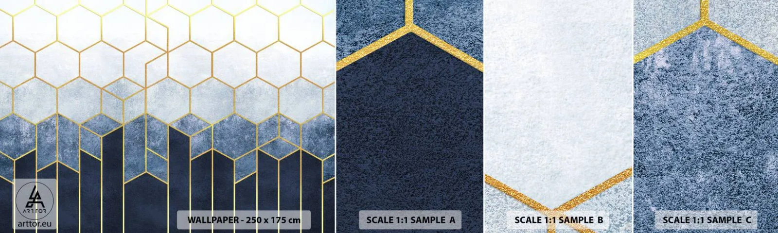 Échantillon de Papier Peint Autocollant Deluxe Sticker - Composition en rythme syncopé - Abstraction, Morceau, Hexagone - 100x30 cm