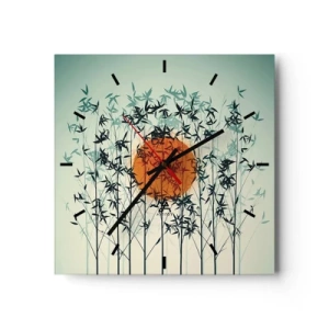 Horloge murale - Pendule murale - Soleil orange parmi les branches de bambou - 30x30cm - Soleil japonnais - Décoration murale moderne pour le salon et la chambre ARTTOR