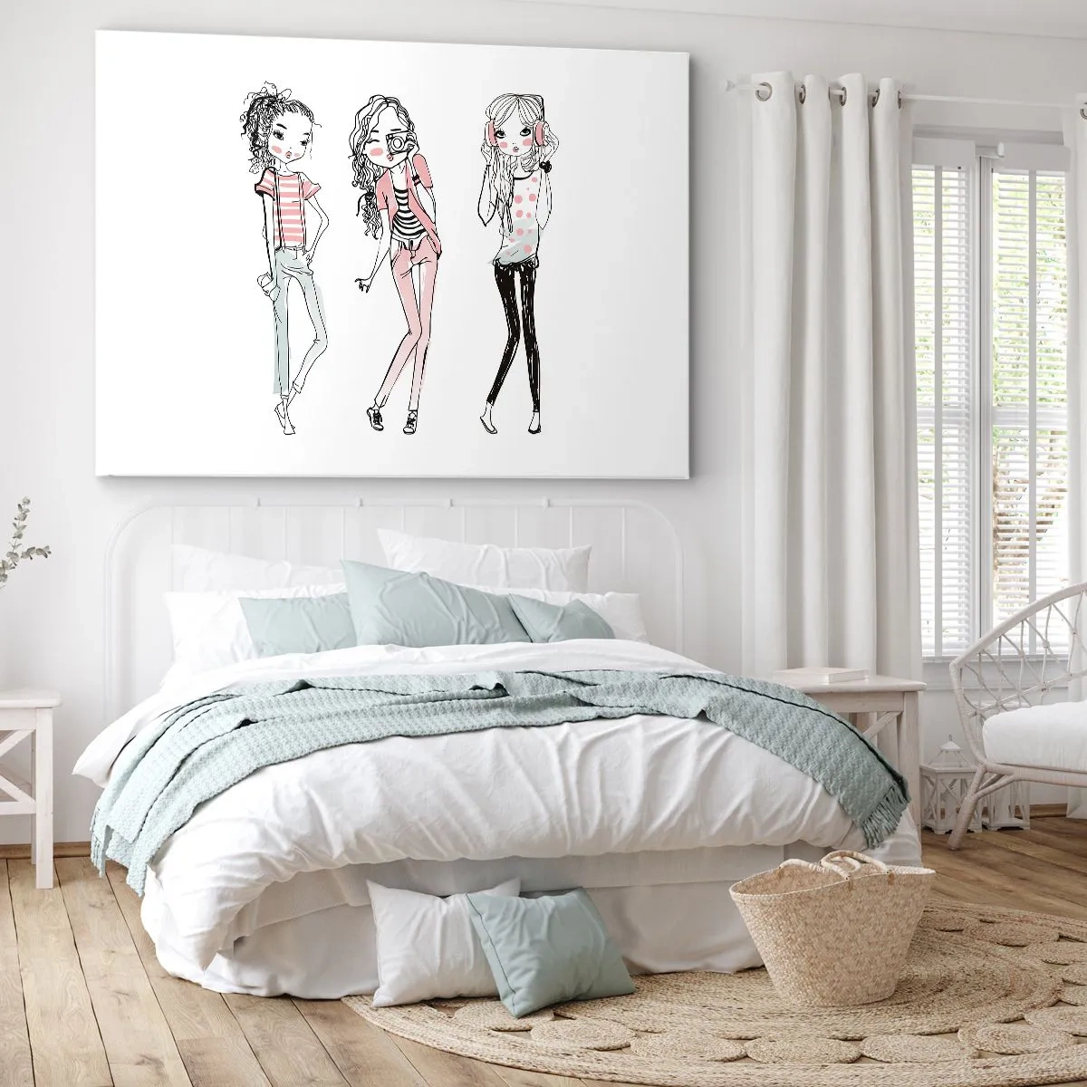 Impression sur toile - Image sur toile - Illustration de filles à la mode aux couleurs pastel - 120x80cm - On va s'amuser - Décoration murale moderne pour le salon et la chambre ARTTOR