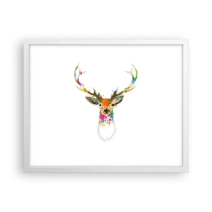 Affiche dans un cadre blanc - Poster - Un cerf doux baigné de couleur - 50x40 cm