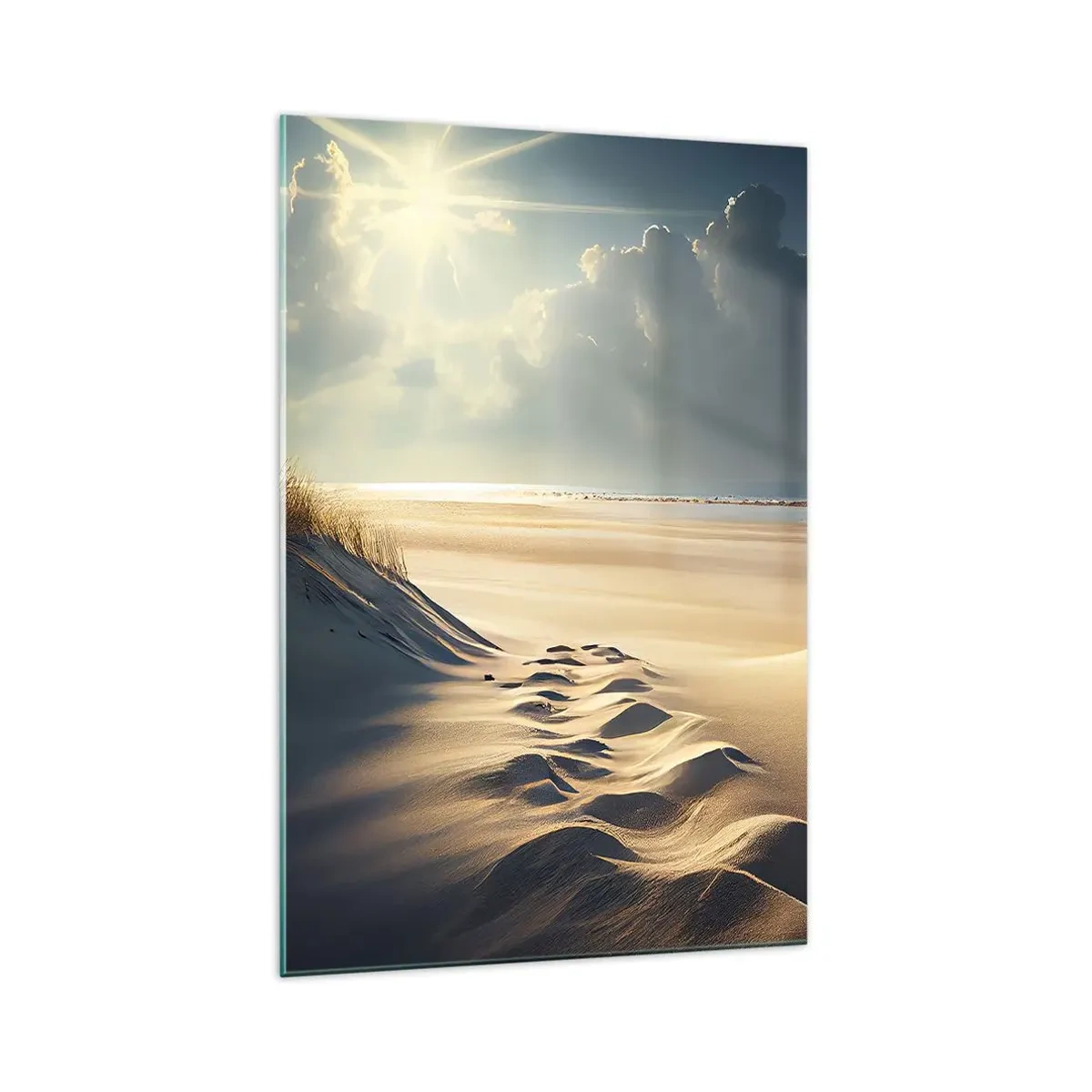 Impression sur verre - Image sur verre - Dunes dorées sur la plage au coucher du soleil avec vue sur la mer - 70x100cm - Un paysage apaisant - Décoration murale moderne pour le salon et la chambre ARTTOR