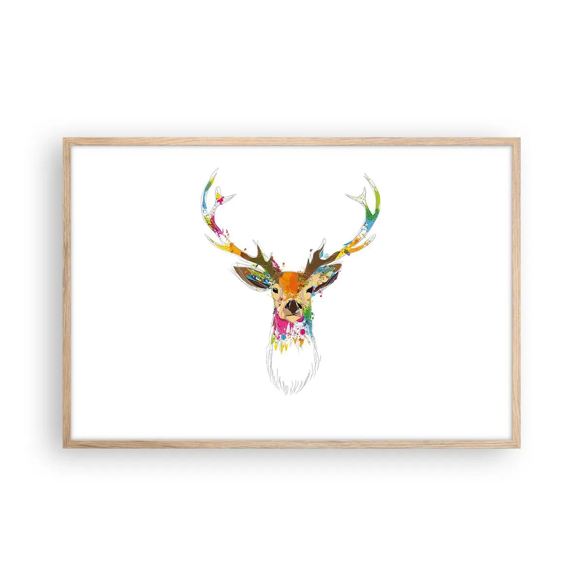Affiche dans un chêne clair - Poster - Un cerf doux baigné de couleur - 91x61 cm