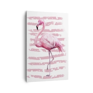 Impression sur toile - Image sur toile - Flamant rose sur fond rose dans un style minimaliste - 80x120cm - Avec dignité, bien qu'en rose - Décoration murale moderne pour le salon et la chambre ARTTOR