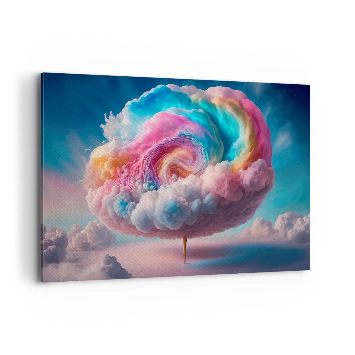 Impression sur toile - Image sur toile - Un nuage en forme de spirale aux couleurs pastel dans le ciel - 100x70cm - Le rêve d'un parc d'attractions - Décoration murale moderne pour le salon et la chambre ARTTOR