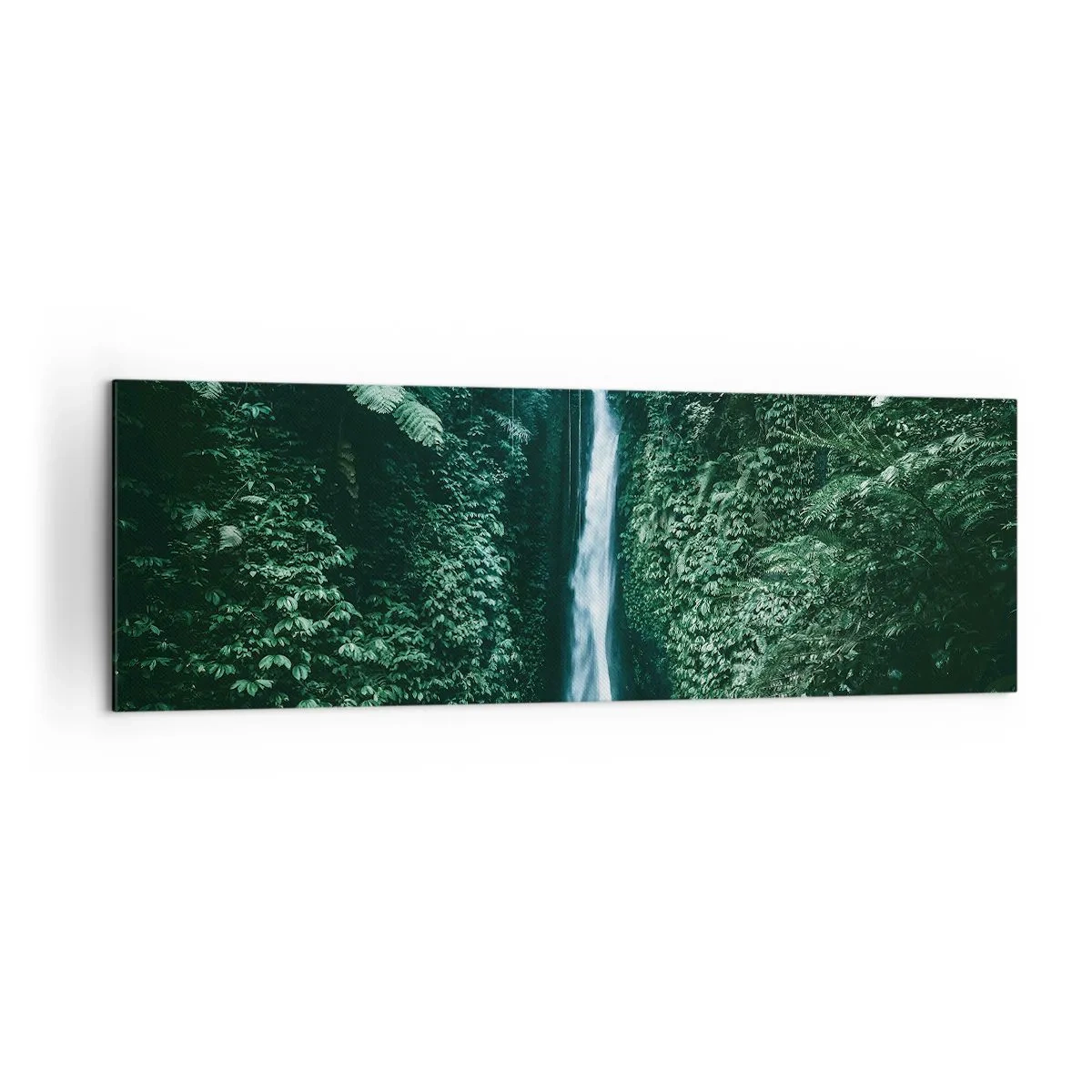 Impression sur toile - Image sur toile - Une cascade entourée d'une végétation tropicale dense - 160x50cm - Fontaine tropicale - Décoration murale moderne pour le salon et la chambre ARTTOR