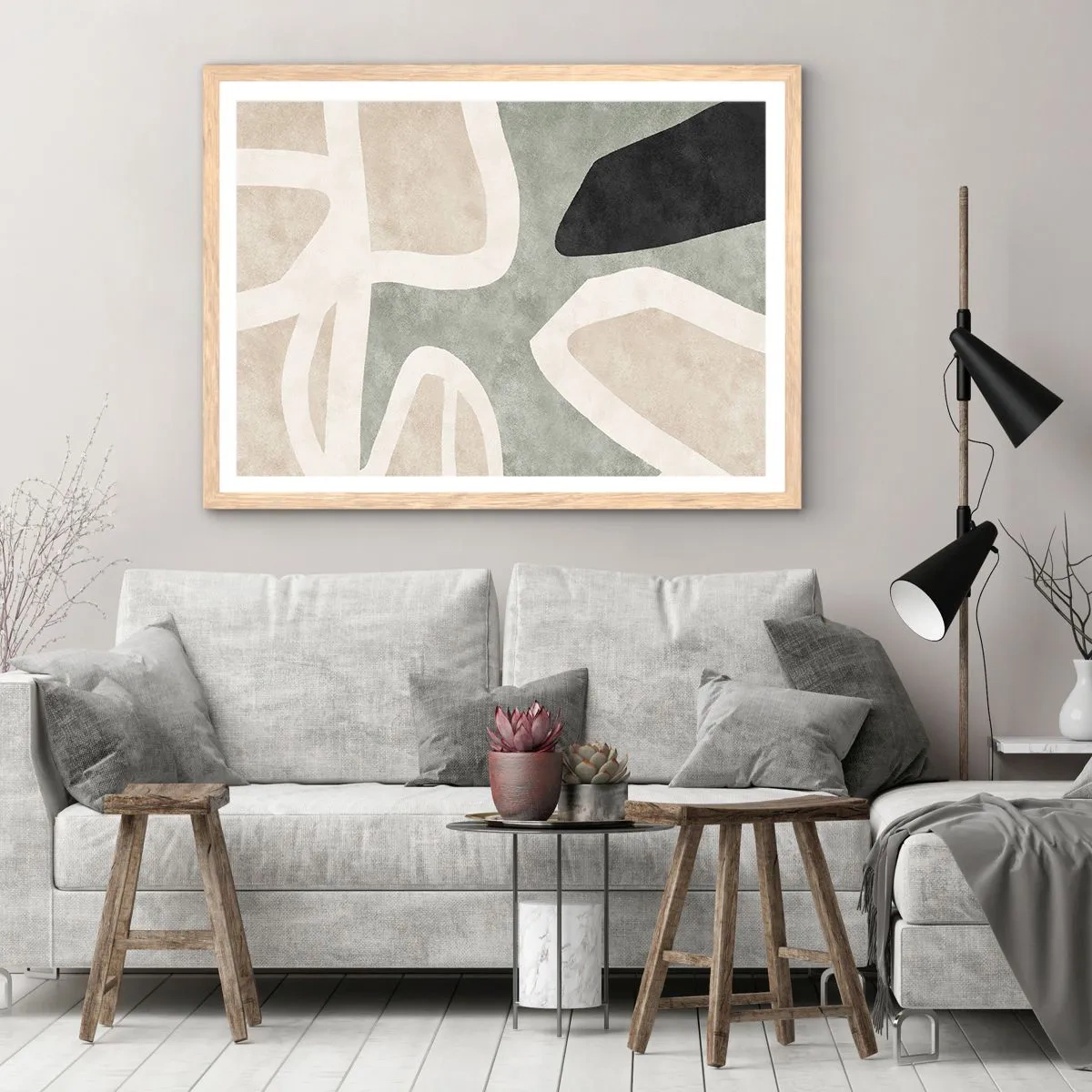 Affiche dans un chêne clair - Poster - Composition pour motif noir - 100x70 cm