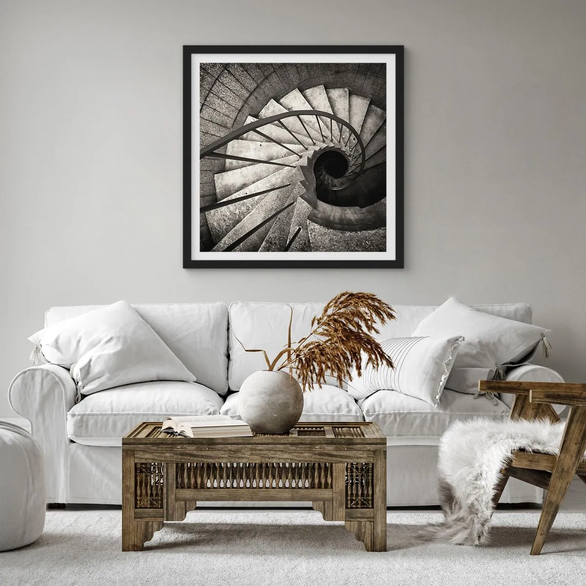 Affiche dans un cadre noir - Poster - En haut des escaliers, en bas des escaliers - 40x40 cm