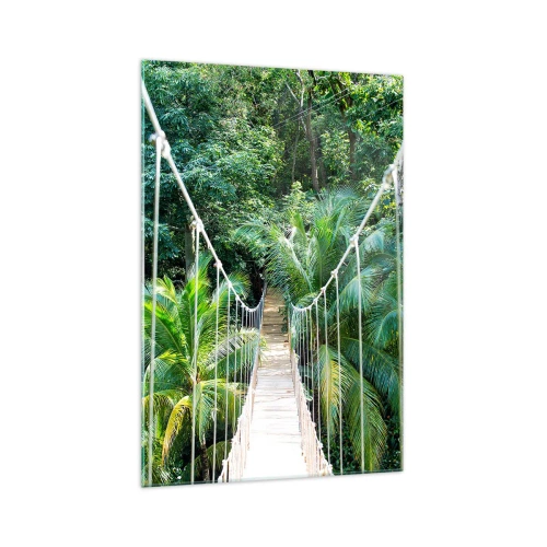 Impression sur verre - Image sur verre - Un pont suspendu dans une jungle tropicale pleine de verdure - 70x100cm - Welcome to the jungle! - Décoration murale moderne pour le salon et la chambre ARTTOR