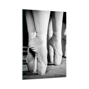 Impression sur verre - Image sur verre - Ballerines sur pointes dans un décor noir et blanc - 50x70cm - Ensemble, simple - Décoration murale moderne pour le salon et la chambre ARTTOR