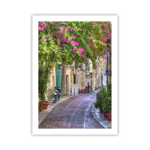 Affiche - Poster - Une rue colorée avec des fleurs en fleurs et une architecture classique - 50x70cm - Allée fleurie - Décoration murale moderne pour le salon et la chambre ARTTOR