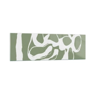 Impression sur verre - Image sur verre - Formes organiques en blanc sur fond vert - 160x50cm - L'appel de l'espace - Décoration murale moderne pour le salon et la chambre ARTTOR