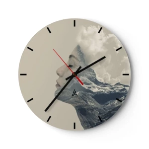 Horloge murale - Pendule murale - Le visage d'une femme entrelacé avec un paysage de montagne - 30x30cm - La beauté des éléments - Décoration murale moderne pour le salon, la cuisine et la chambre ARTTOR