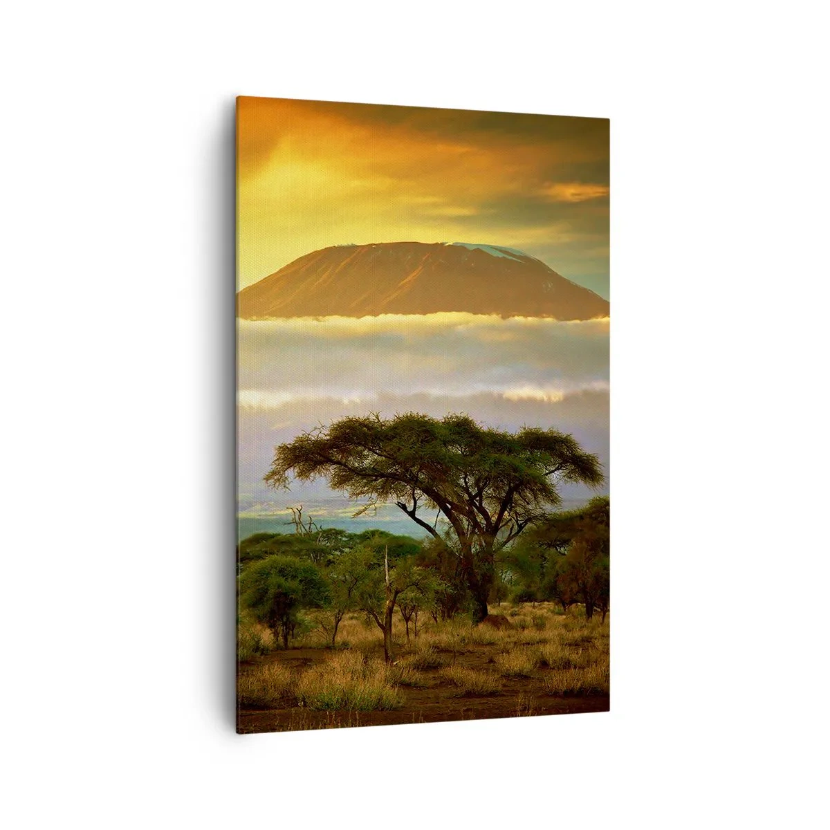 Impression sur toile - Image sur toile - Paysage africain avec le Kilimandjaro au lever du soleil - 80x120cm - Un rêve de voyageur - Décoration murale moderne pour le salon et la chambre ARTTOR