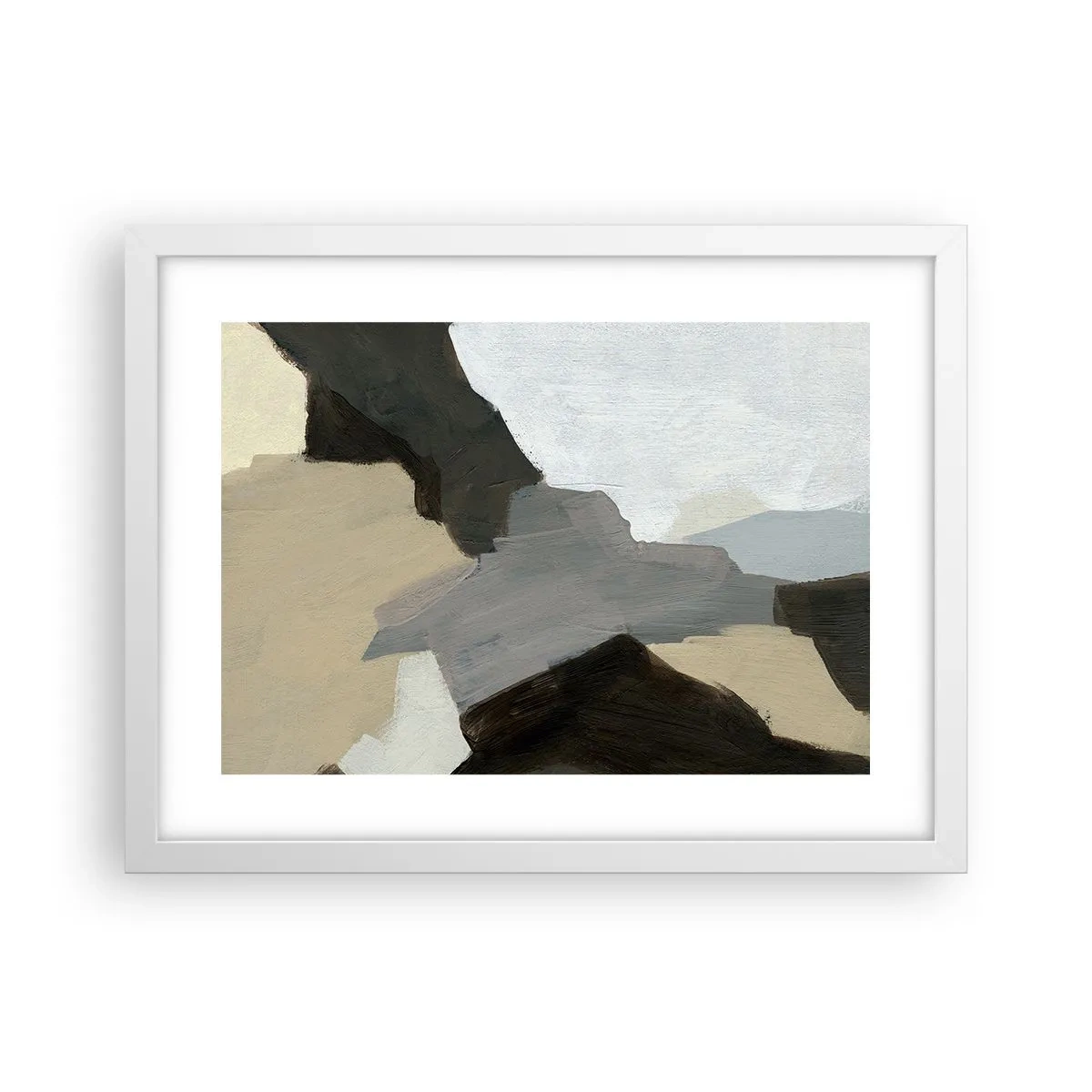 Affiche dans un cadre blanc - Poster - Abstraction : le carrefour du gris - 40x30 cm