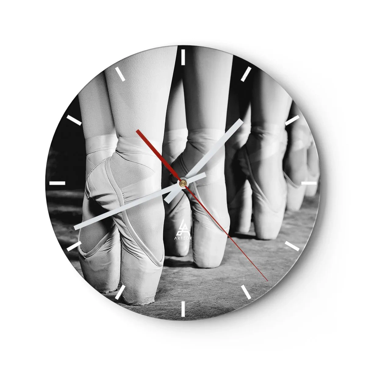 Horloge murale - Pendule murale - Ballerines noires et blanches en pointes - 30x30cm - Ensemble, simple - Décoration murale moderne pour le salon, la cuisine et la chambre ARTTOR