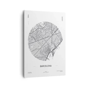 Impression sur toile - Image sur toile - Une carte de Barcelone dans un style minimaliste en noir et blanc - 70x100cm - Anatomie de Barcelone - Décoration murale moderne pour le salon et la chambre ARTTOR