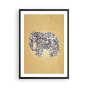 Affiche dans un cadre noir - Poster - Illustration décorative d'un éléphant avec des ornements complexes sur un fond doré - 50x70cm - L'éléphant s'est apprêté - Décoration murale moderne pour le salon et la chambre ARTTOR