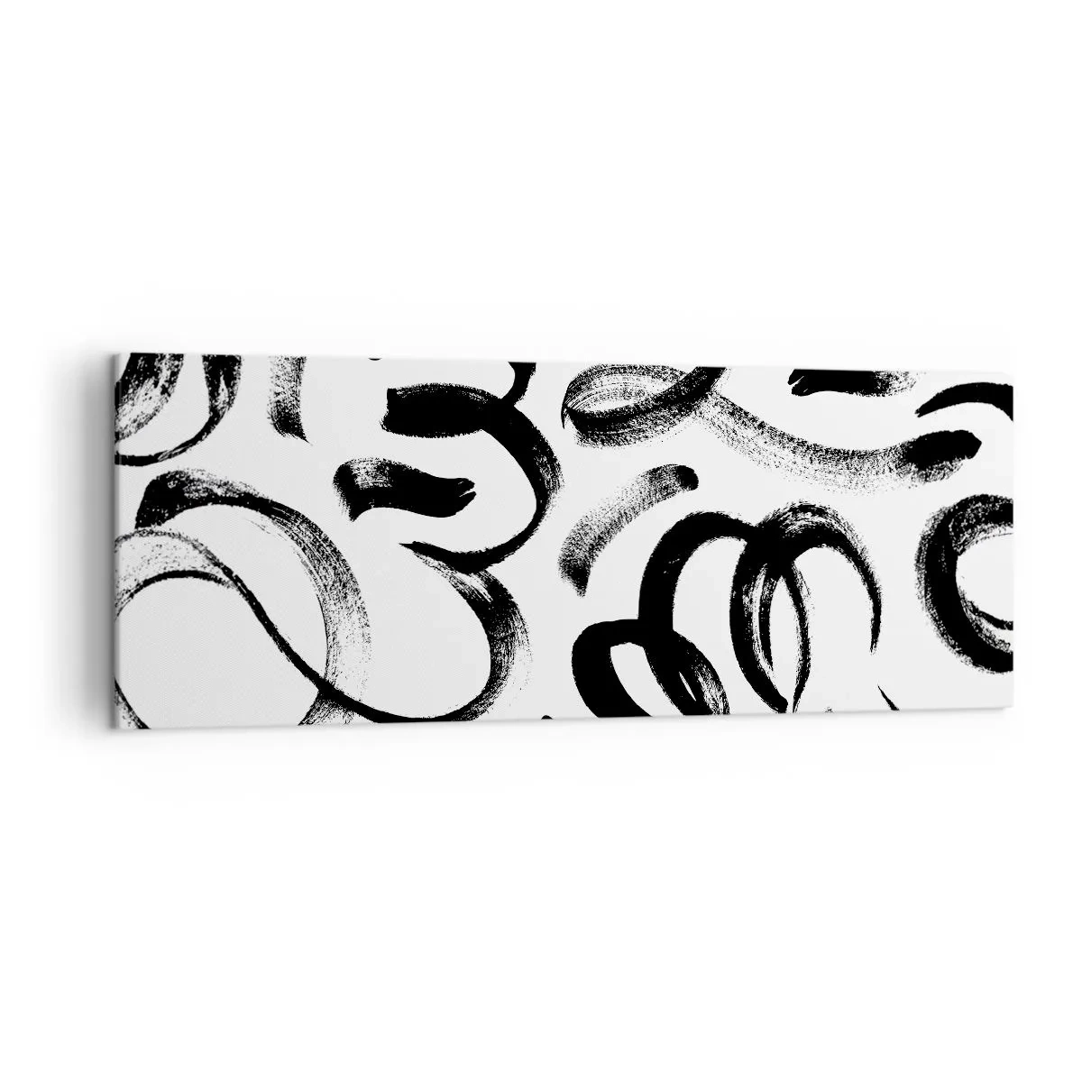 Impression sur toile - Image sur toile - Coups de pinceau abstraits noirs sur fond blanc - 140x50cm - Noir sur blanc - Décoration murale moderne pour le salon et la chambre ARTTOR