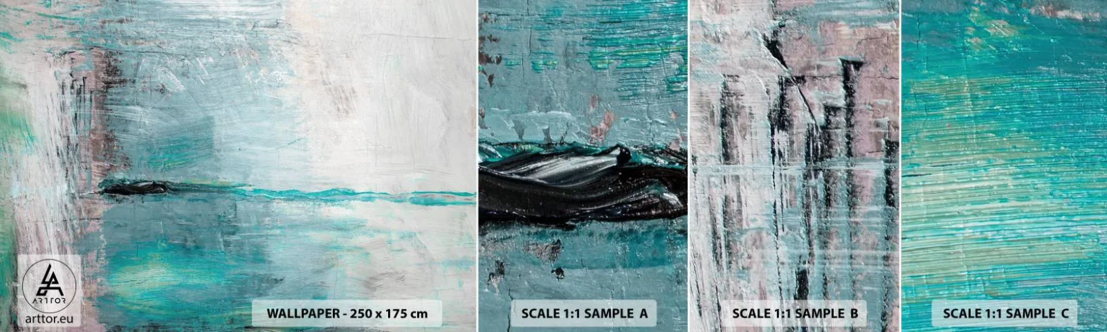 Échantillon De Papier Peint Standard Eco - Horizontalement en bleu - Abstraction, Morceau, Modèle moderne - 100x30 cm