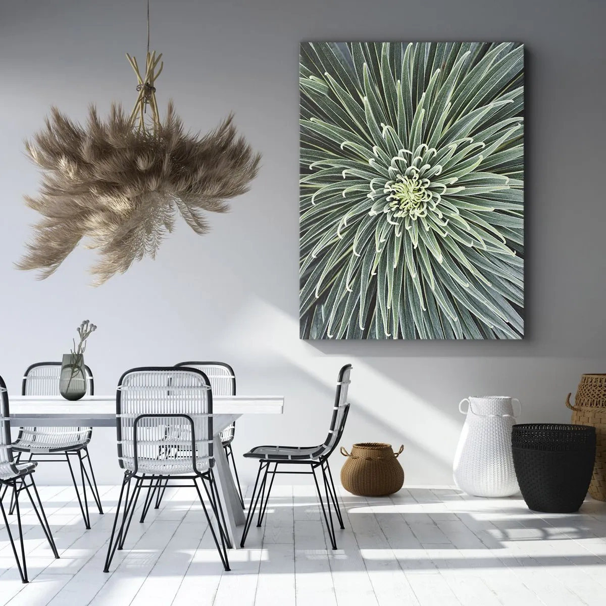 Impression sur toile - Image sur toile - Disposition symétrique de feuilles vertes ressemblant à une étoile - 50x70cm - Naissance d'une étoile - Décoration murale moderne pour le salon et la chambre ARTTOR